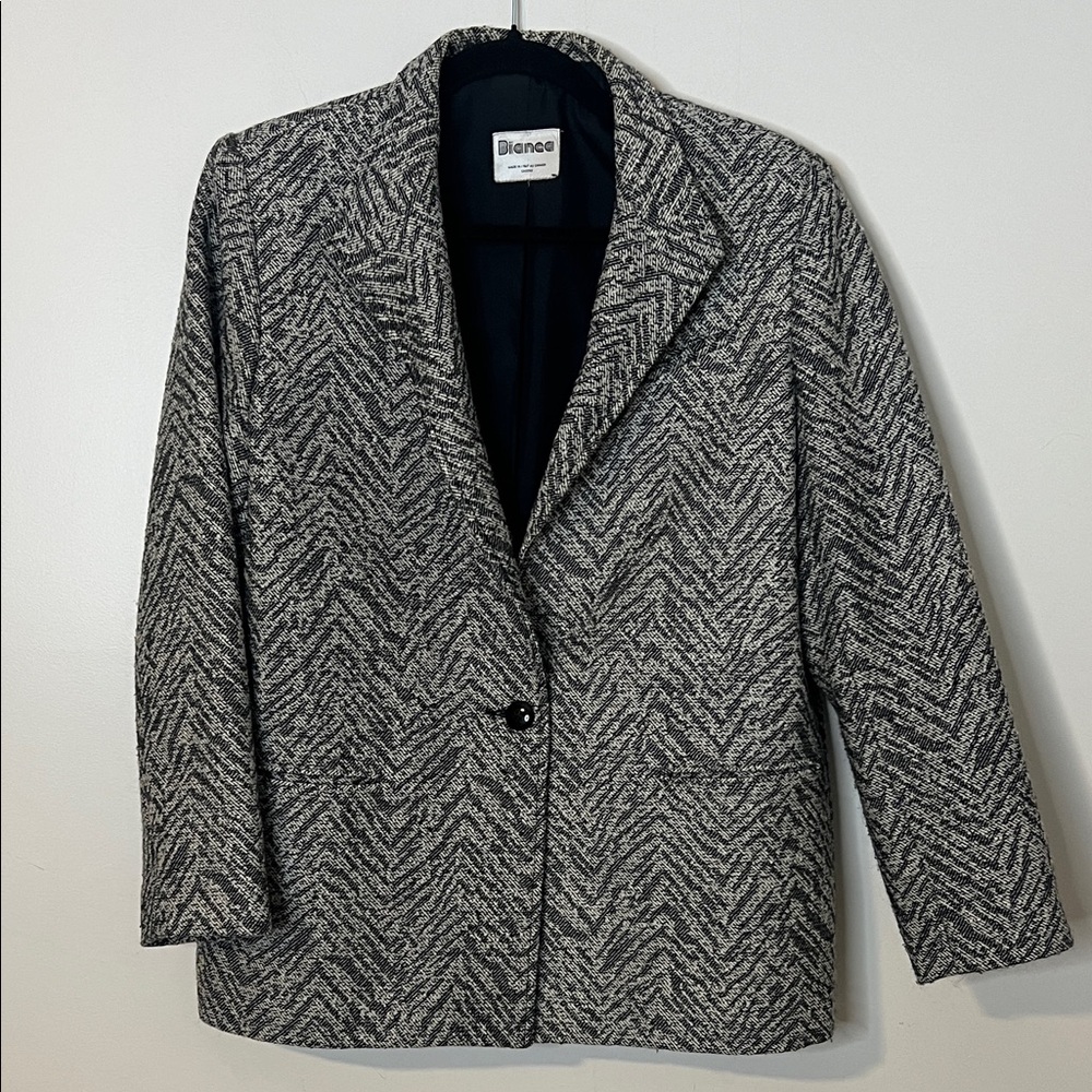 Women's Gray Herringbone Blazer Jacket zebra look structured wool vintage blazer